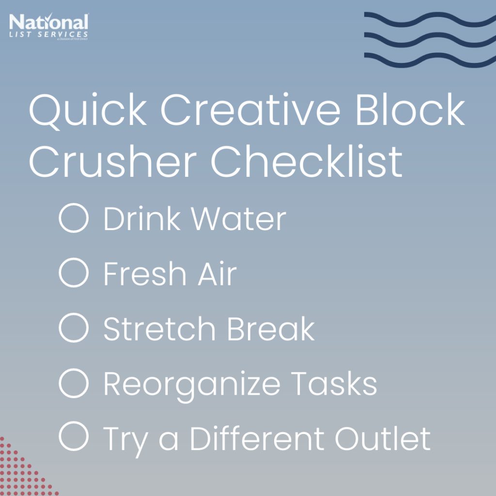 Creative block crusher check list